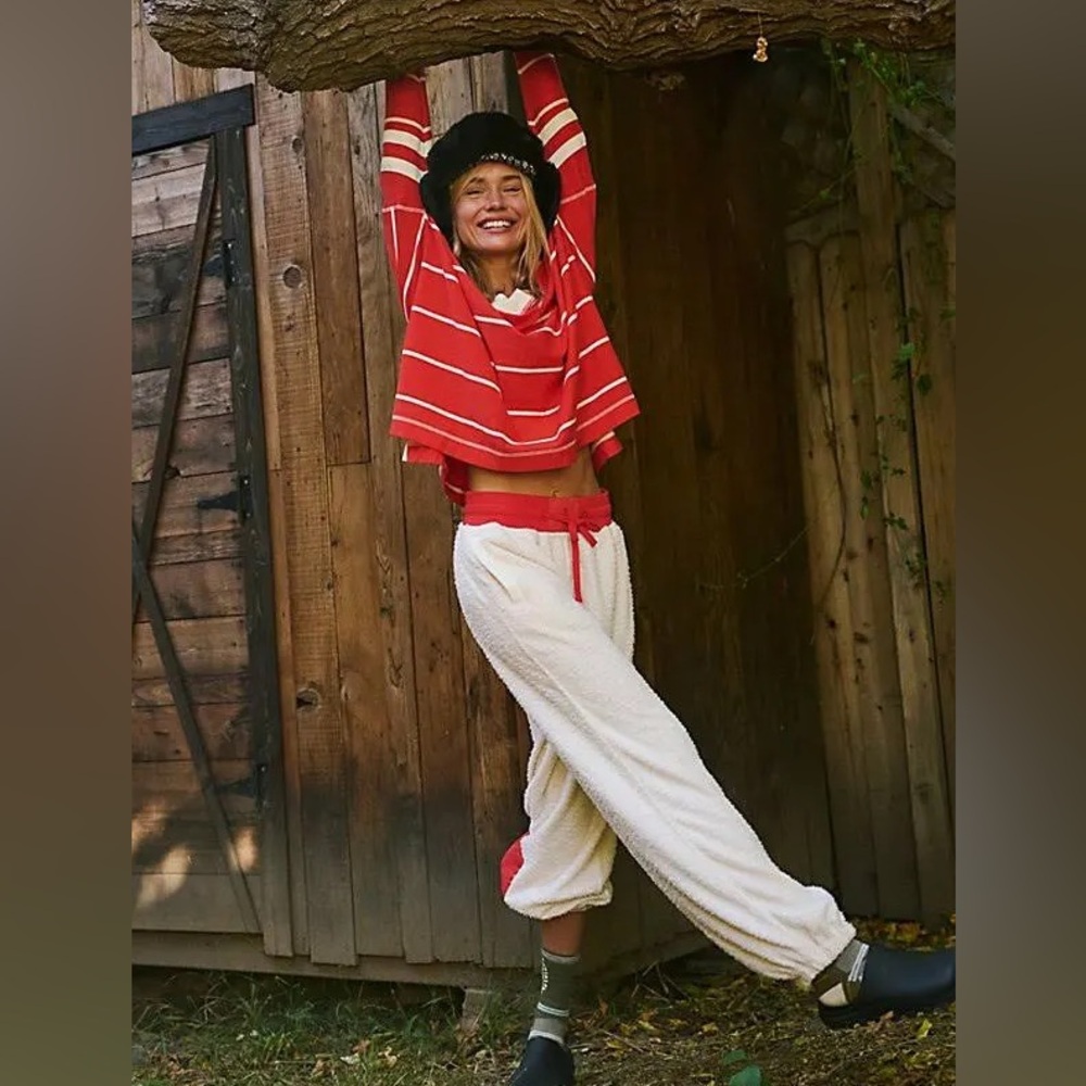 Free People Cream and Red Track Pants - Picture 3 of 6